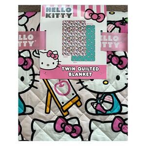 NWT Hello Kitty Sanrio Twin Quilted Blanket Bedspread Two-Sided Pink  Blue